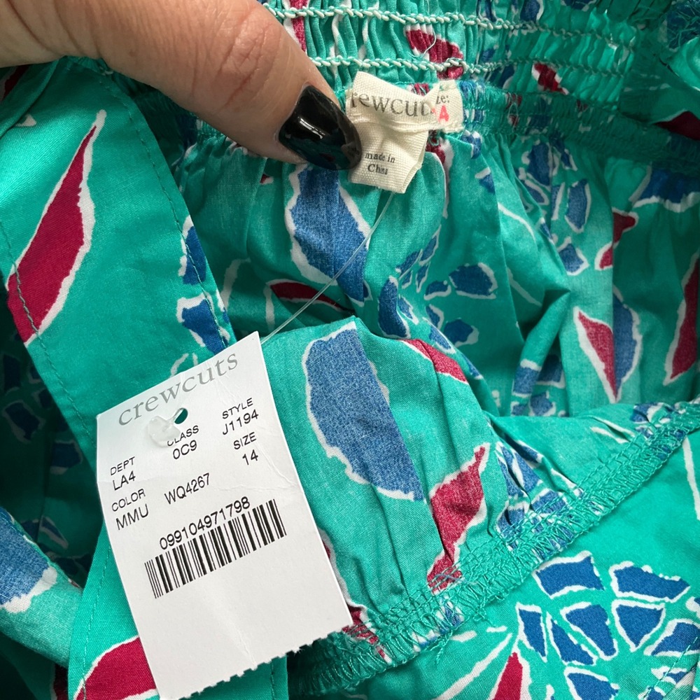 Crewcuts Girls Teal Abstract Floral Cotton Cross Back Sun Dress S 14 NWT Summer - Picture 8 of 11